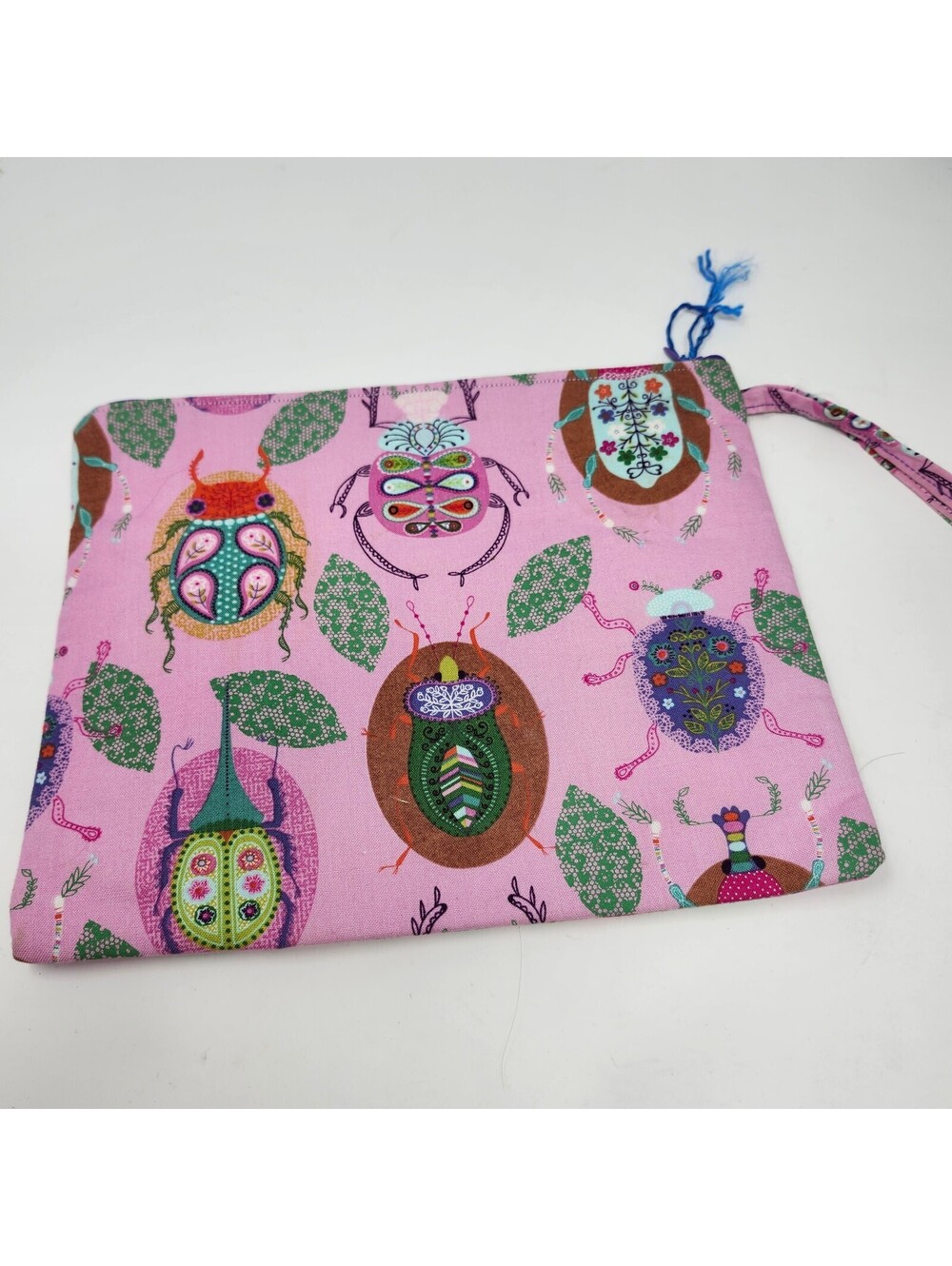 Handmade Pink Bug Print Zipper Pouch Cosmetic Bag Makeup Pencil Case Gift